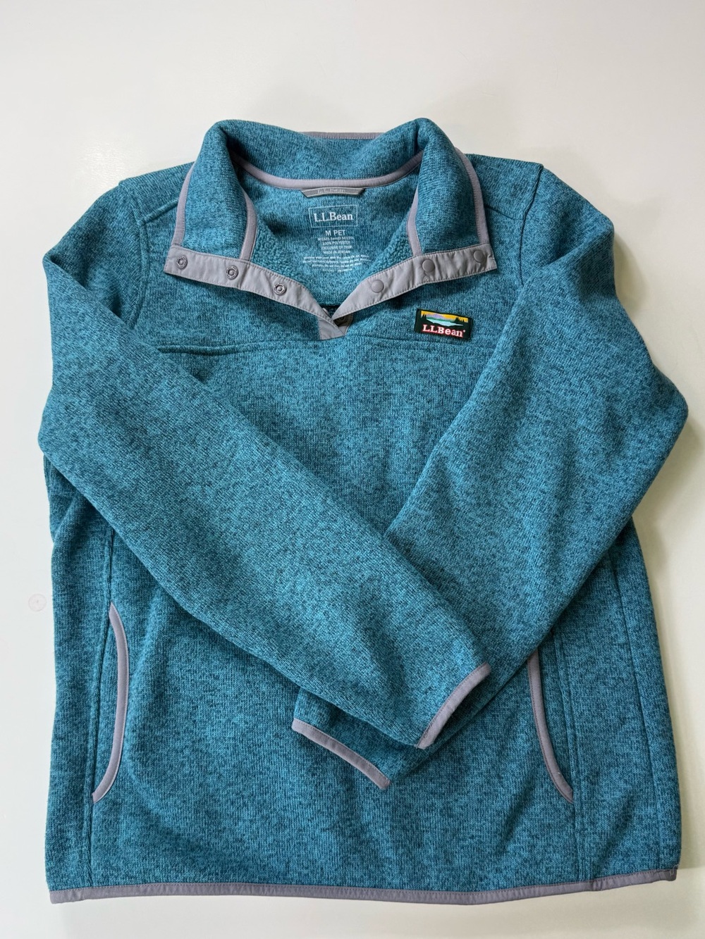 L.L. Bean Teal Snap-Front Fleece Pullover with Gray Trim